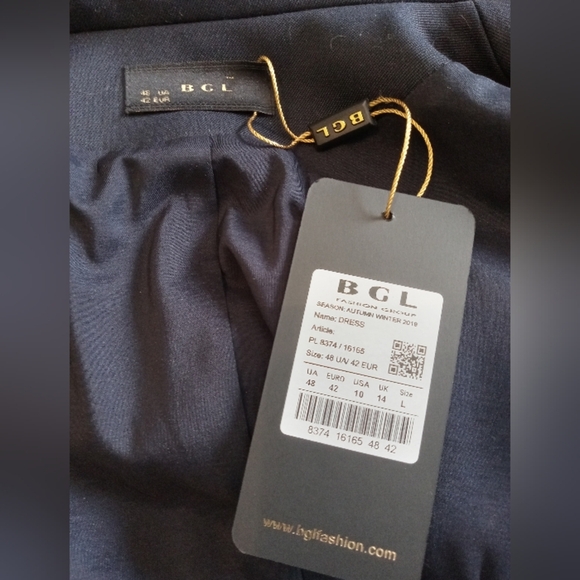 GBL Navy Gold Chain Belt Structured Blazer Dress Size 10 - Picture 9 of 10